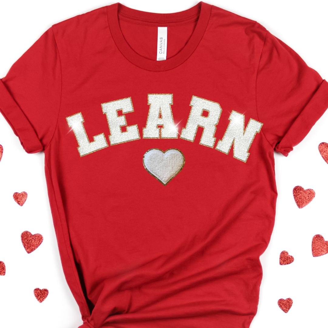 School Valentines LEARN White Chenille Letters
